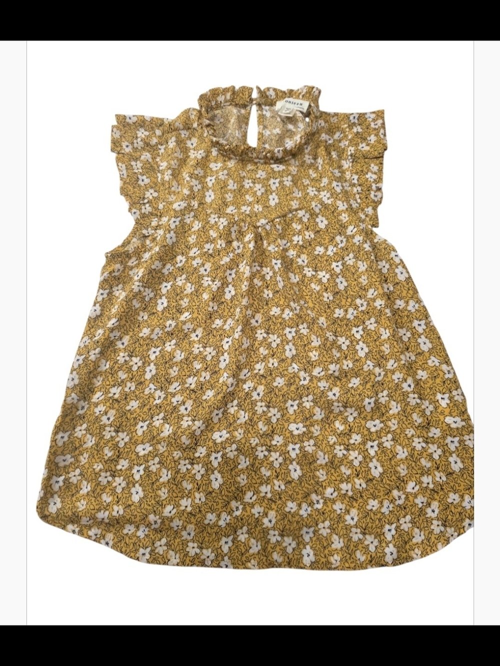 Monteau Size Small Mustard Floral Ruffle Flutter Sleeve Blouse